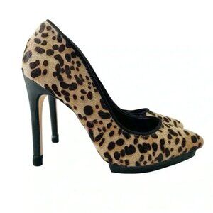 Aldo Leopard Print High Heel Pumps Pointed Toe Platform Brown Tan Size 7.5